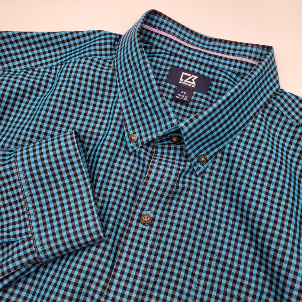 Cutter & Buck Mens XXL Long Sleeve Button Down Gingham Checkered Shirt